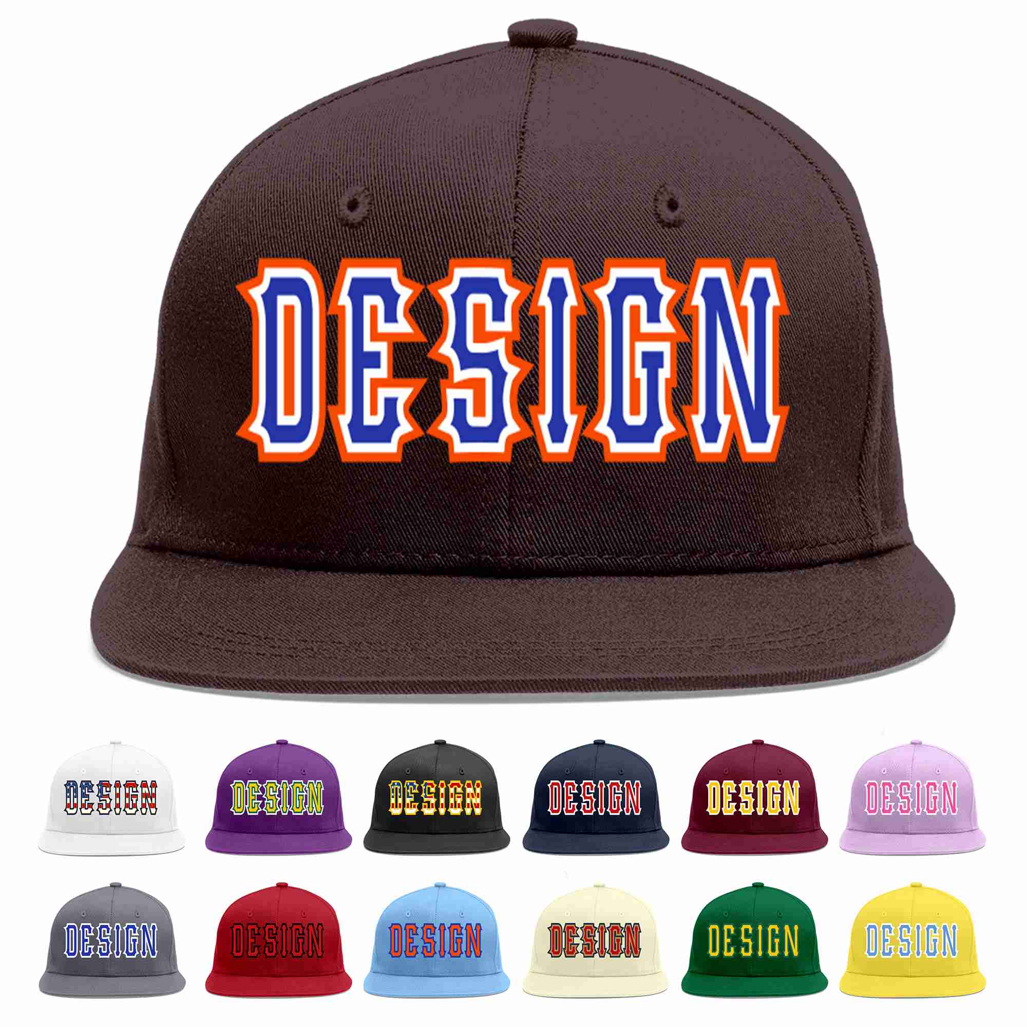 Custom Brown Royal-White Flat Eaves Sport Baseball Cap Design for Men/Women/Youth