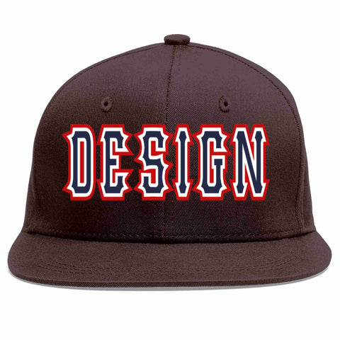 Custom Brown Navy-White Flat Eaves Sport Baseball Cap Design for Men/Women/Youth