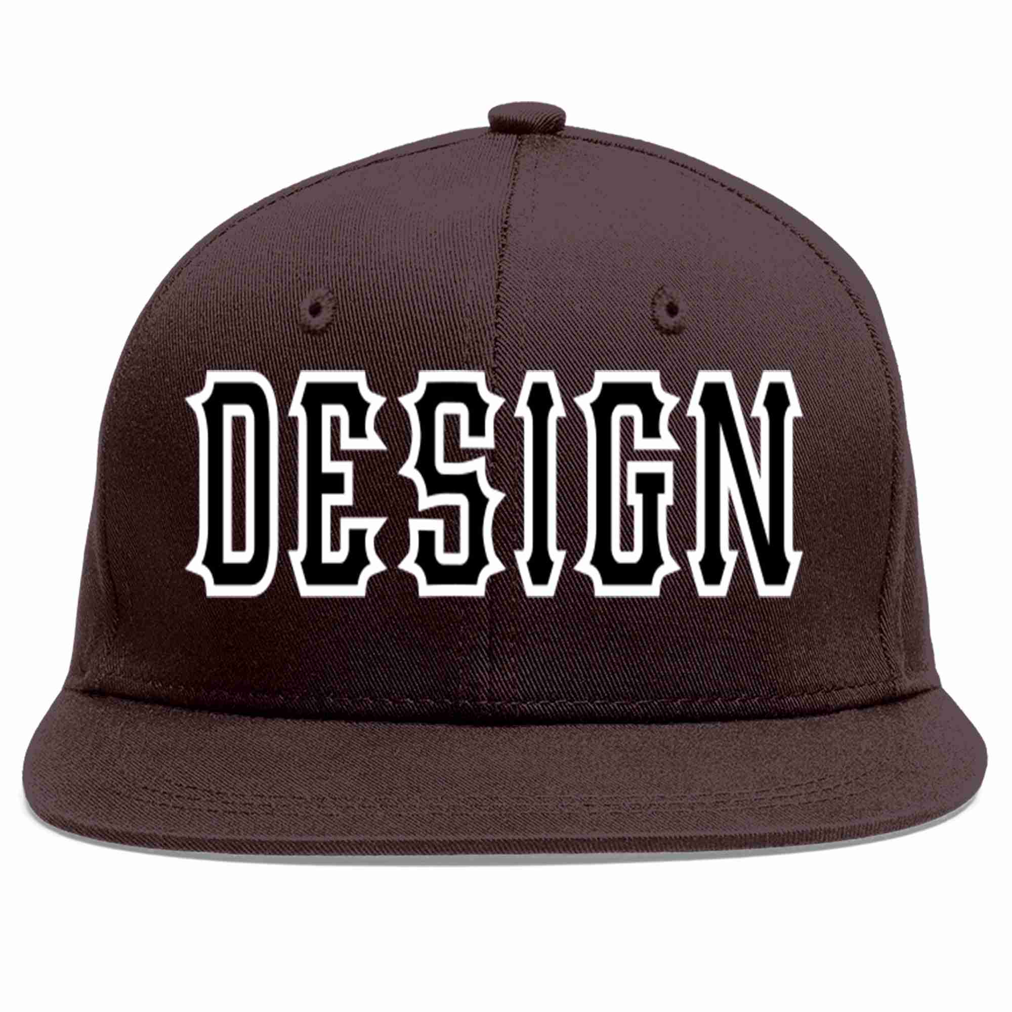 Custom Brown Black-White Flat Eaves Sport Baseball Cap Design for Men/Women/Youth