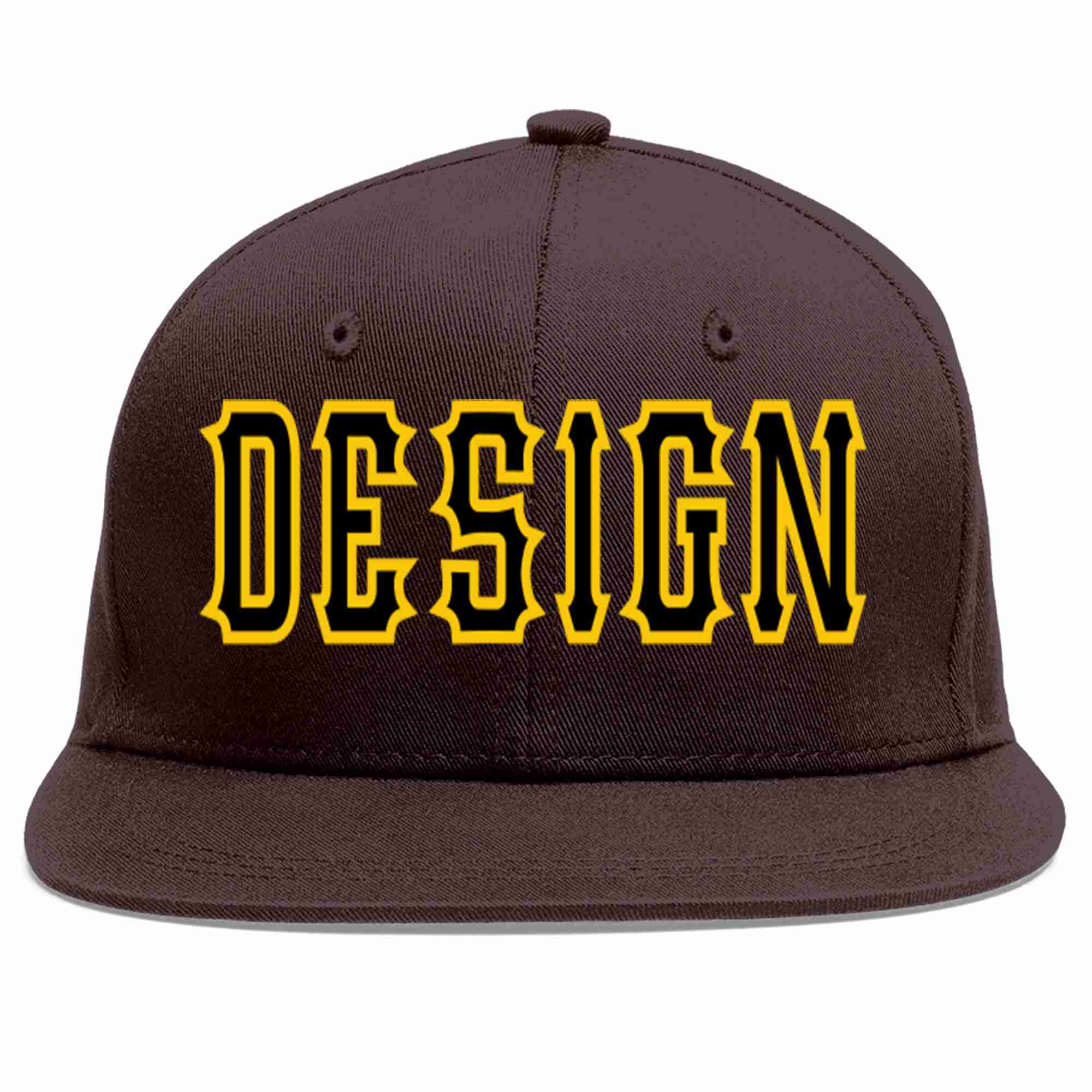 Custom Brown Black-Gold Flat Eaves Sport Baseball Cap Design for Men/Women/Youth