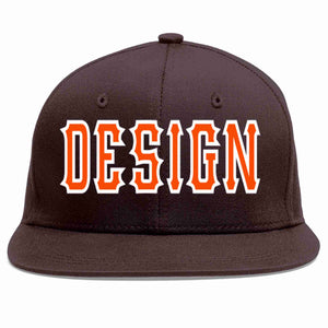 Conception personnalisée de casquette de baseball de sport à avant-toit plat marron orange-blanc pour hommes/femmes/jeunes