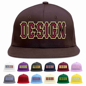 Custom Brown Crimson-Black Flat Eaves Sport Baseball Cap Design for Men/Women/Youth