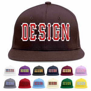 Custom Brown Red-White Flat Eaves Sport Baseball Cap Design for Men/Women/Youth