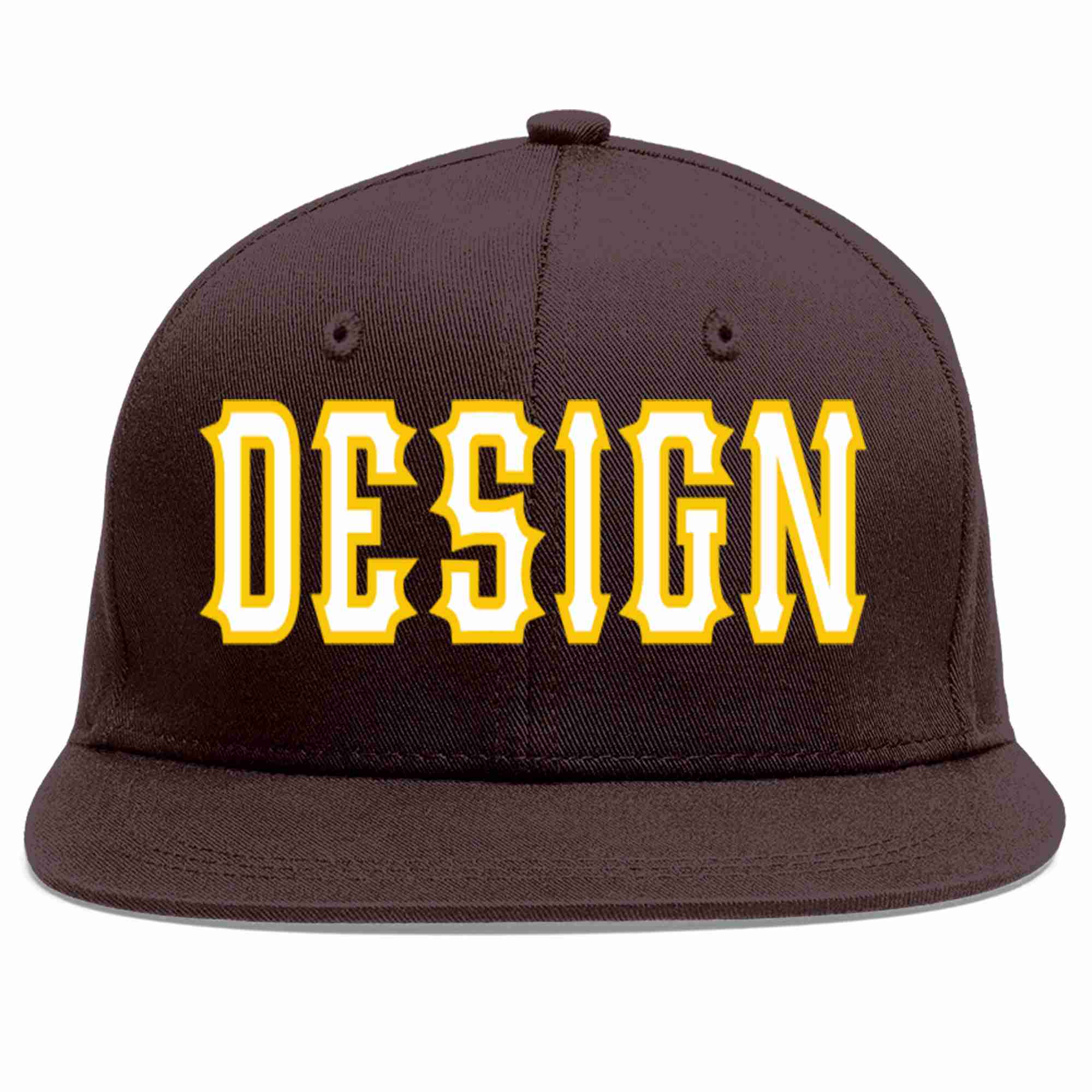 Custom Brown White-Gold Flat Eaves Sport Baseball Cap Design for Men/Women/Youth