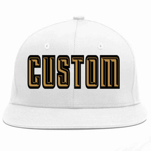 Custom White Old Gold-Black Casual Sport Baseball Cap