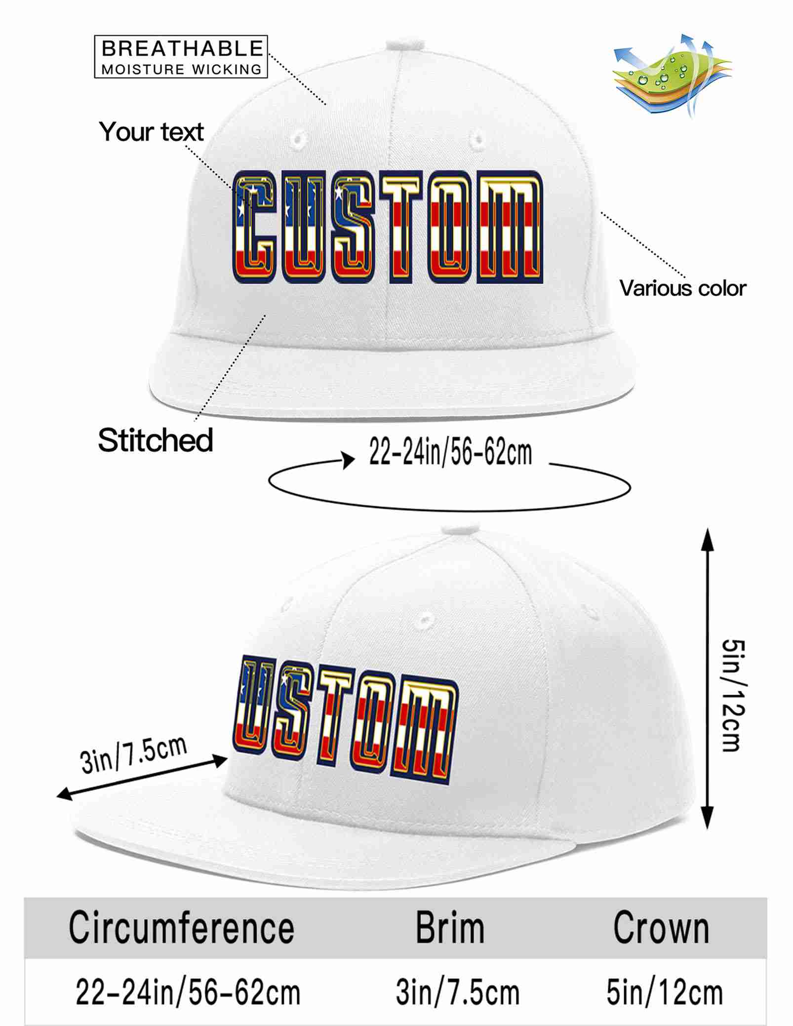 Custom White Vintage USA Flag-Gold Casual Sport Baseball Cap