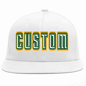 Custom White White-Kelly Green Casual Sport Baseball Cap