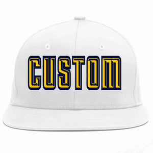 Custom White Gold-Navy Casual Sport Baseball Cap