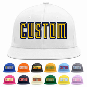 Custom White Gold-Navy Casual Sport Baseball Cap