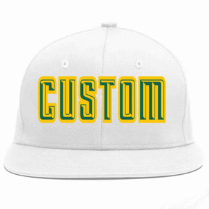 Custom White Kelly Green-Gold Casual Sport Baseball Cap