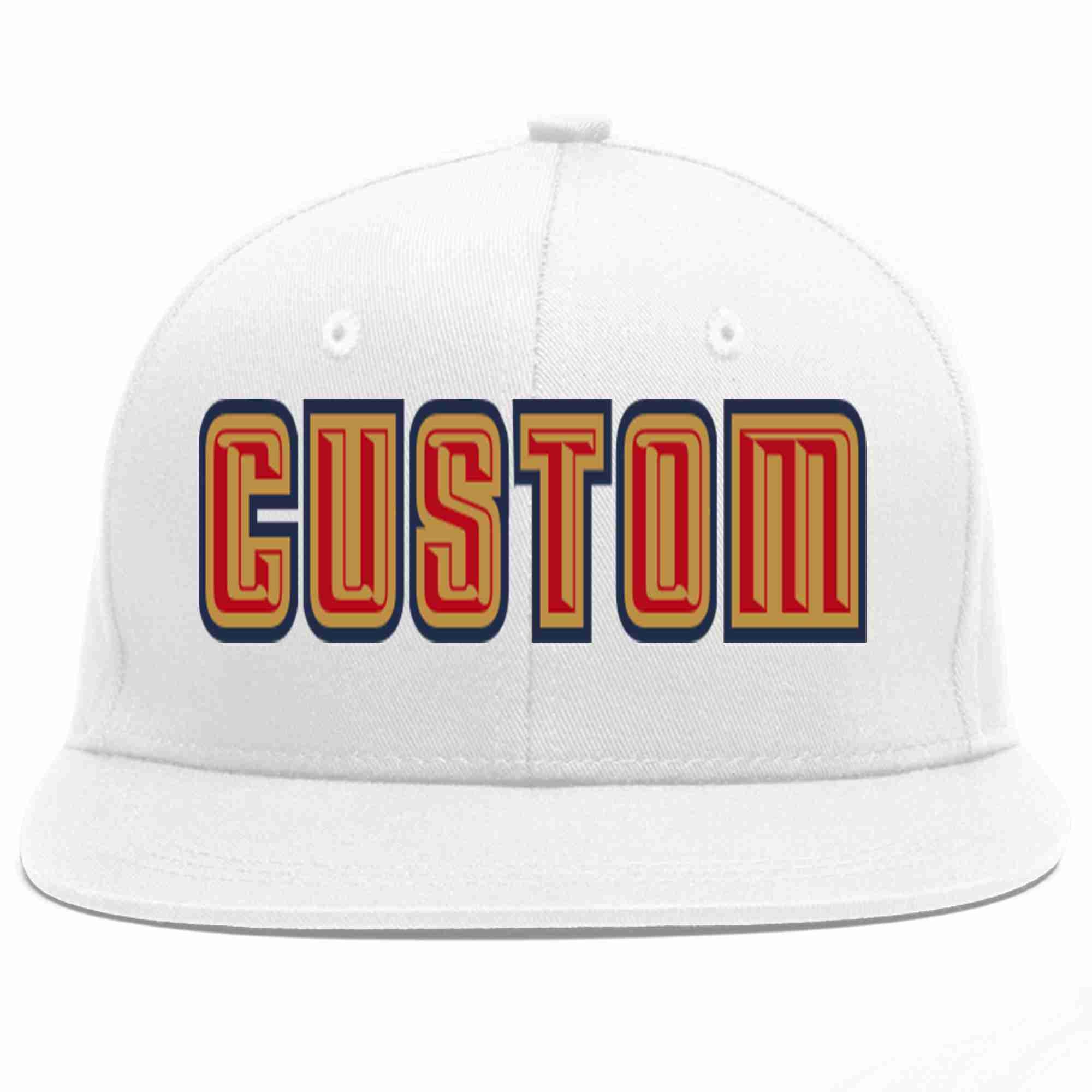 Custom White Red-Old Gold Casual Sport Baseball Cap