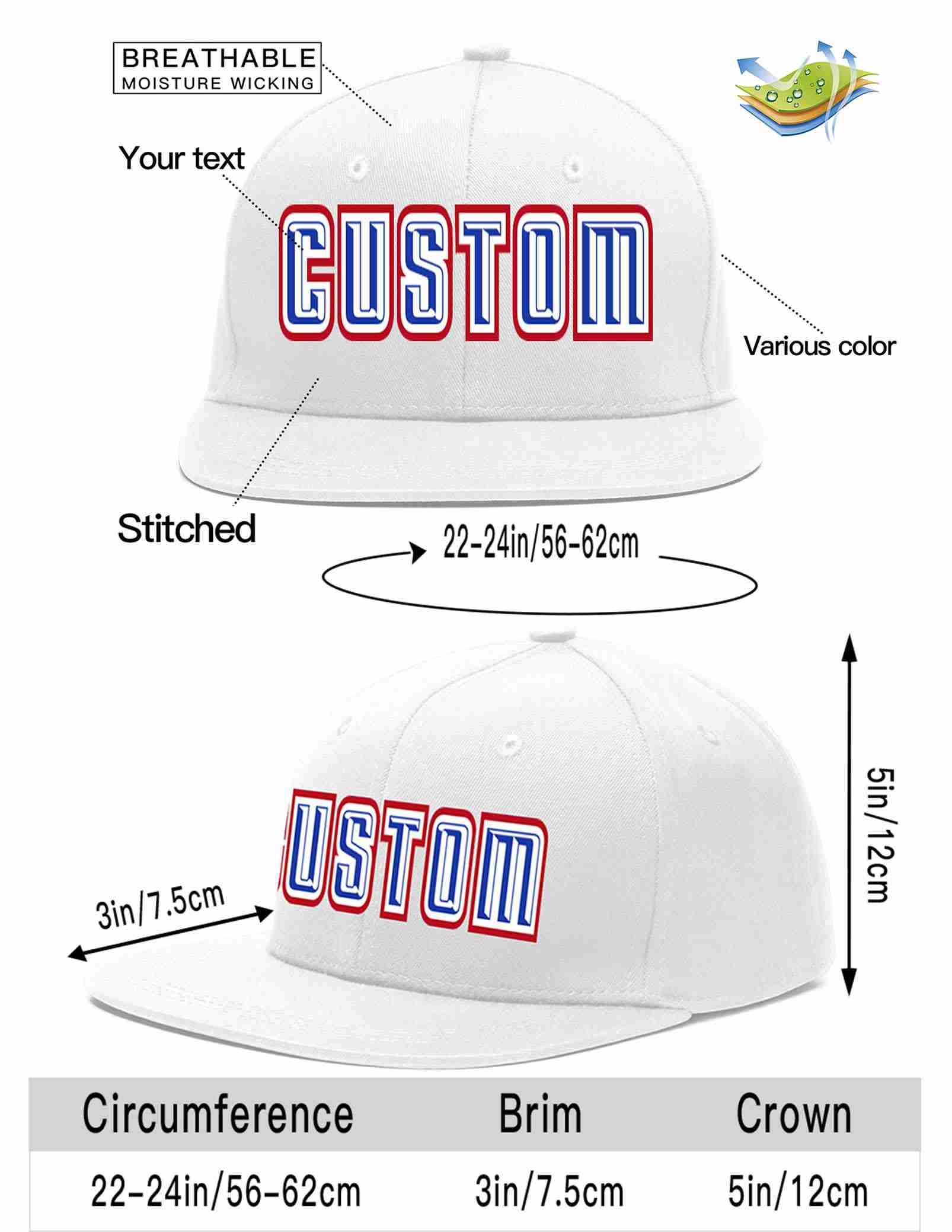 Custom White Royal-White Casual Sport Baseball Cap