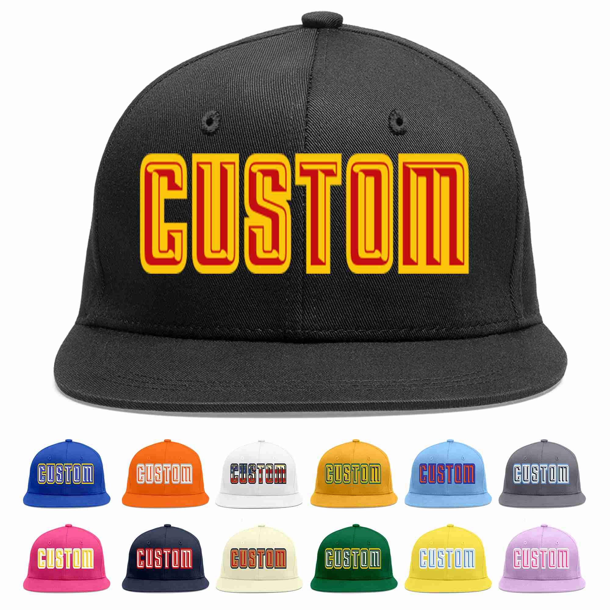 Custom Black Red-Yellow Casual Sport Baseball Cap