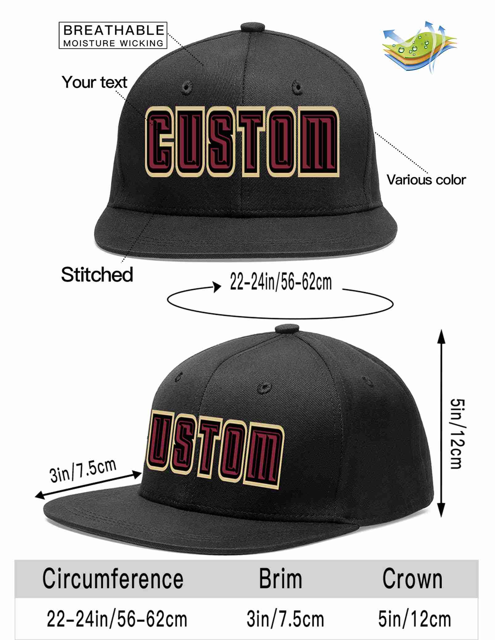 Custom Black Crimson-Black Casual Sport Baseball Cap