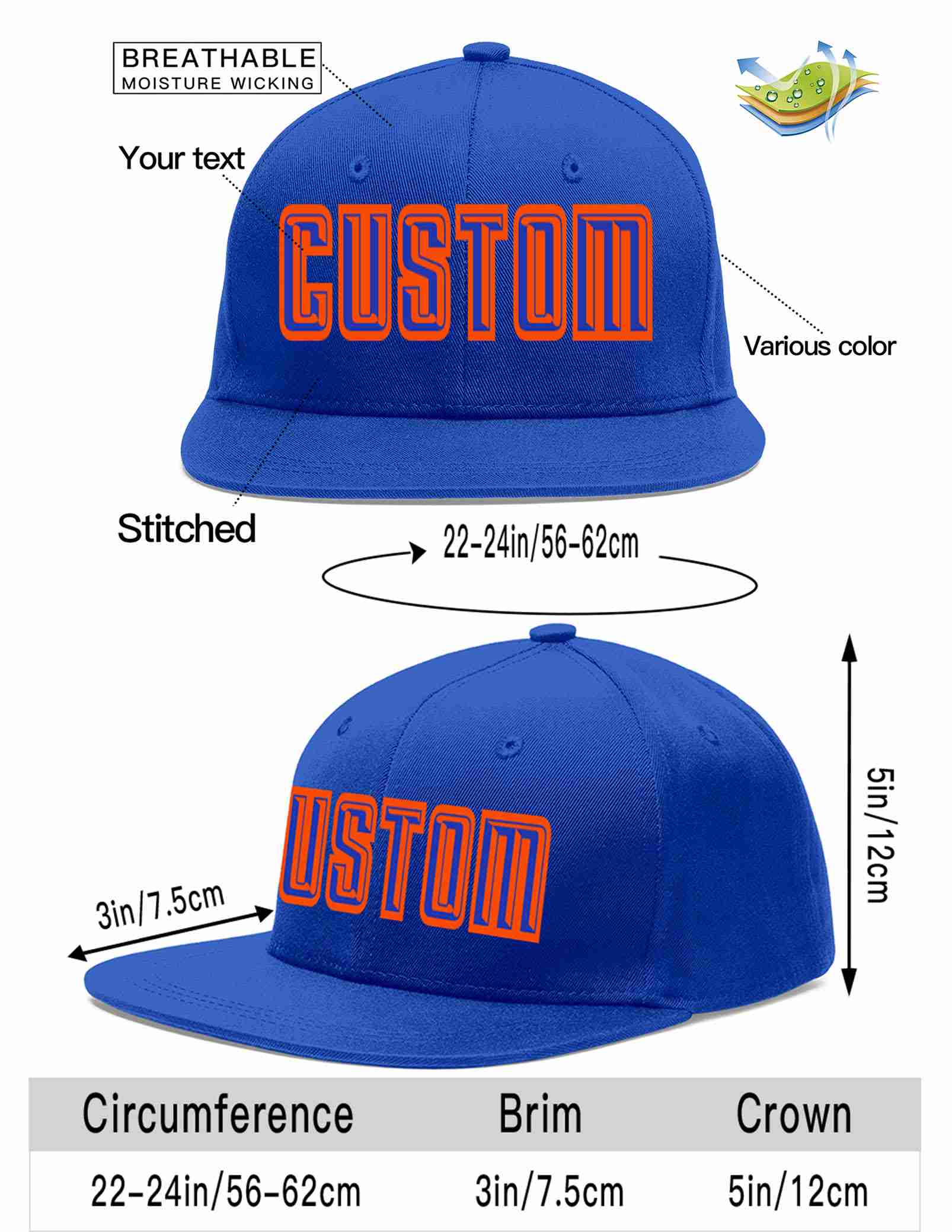 Custom Royal Royal-Orange Casual Sport Baseball Cap