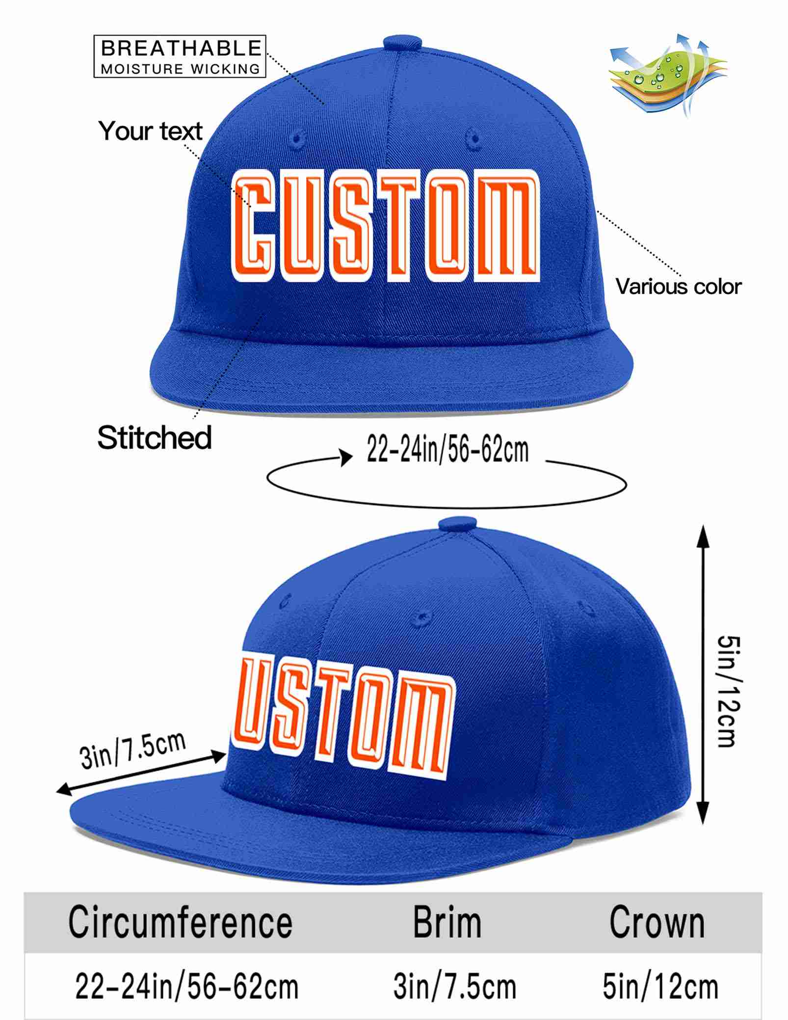 Custom Royal Orange-White Casual Sport Baseball Cap