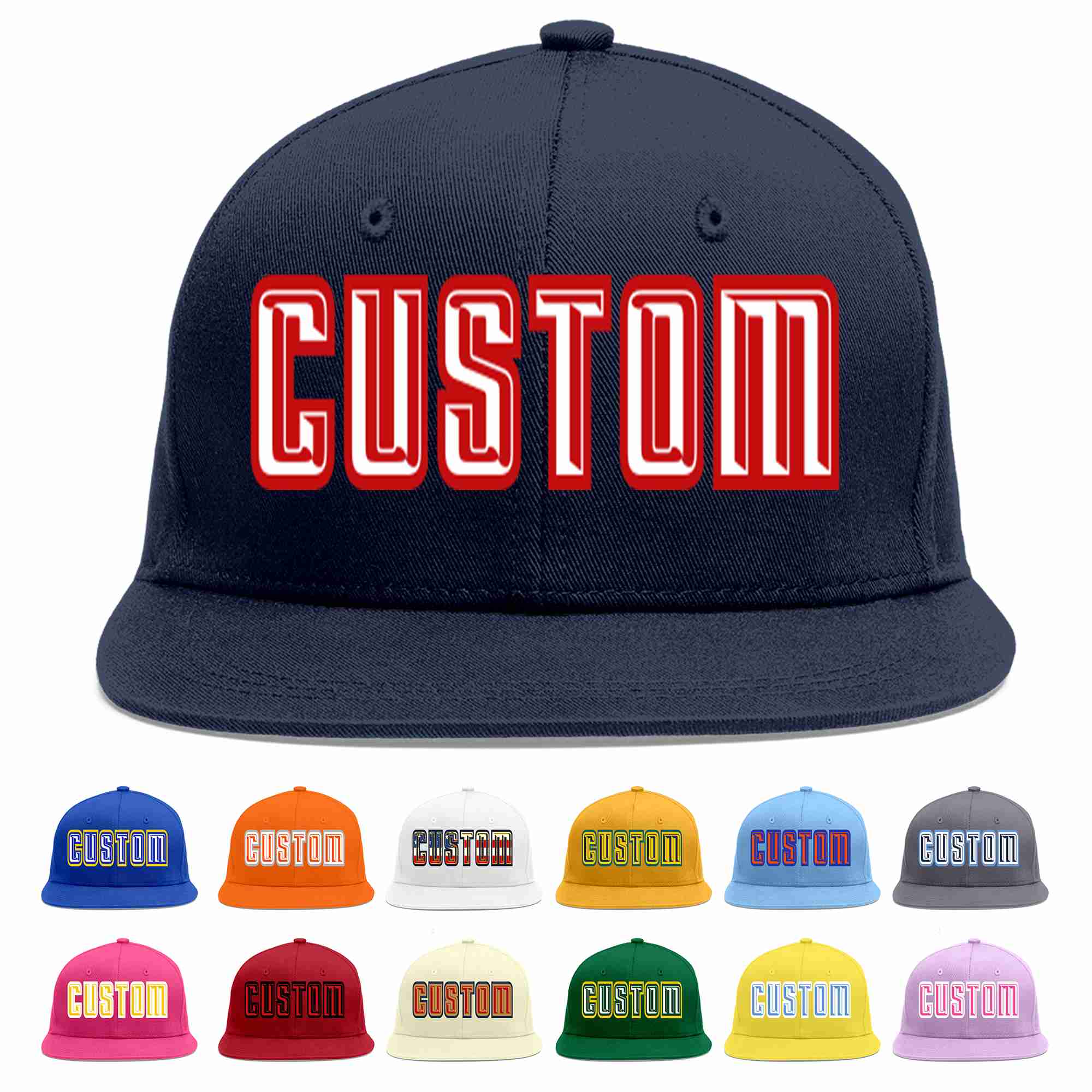 Casquette de baseball sport décontractée personnalisée bleu marine blanc-rouge