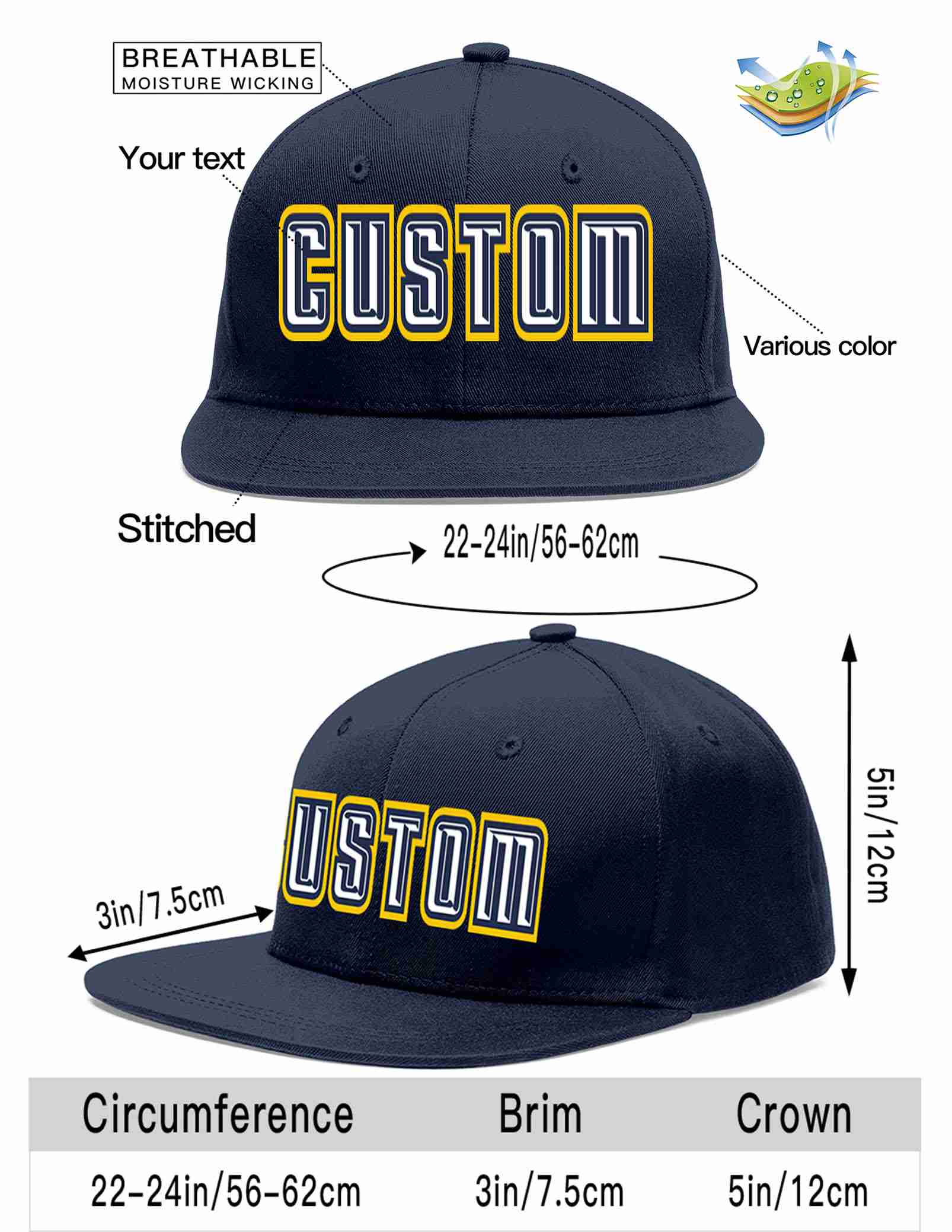 Custom Navy White-Navy Casual Sport Baseball Cap