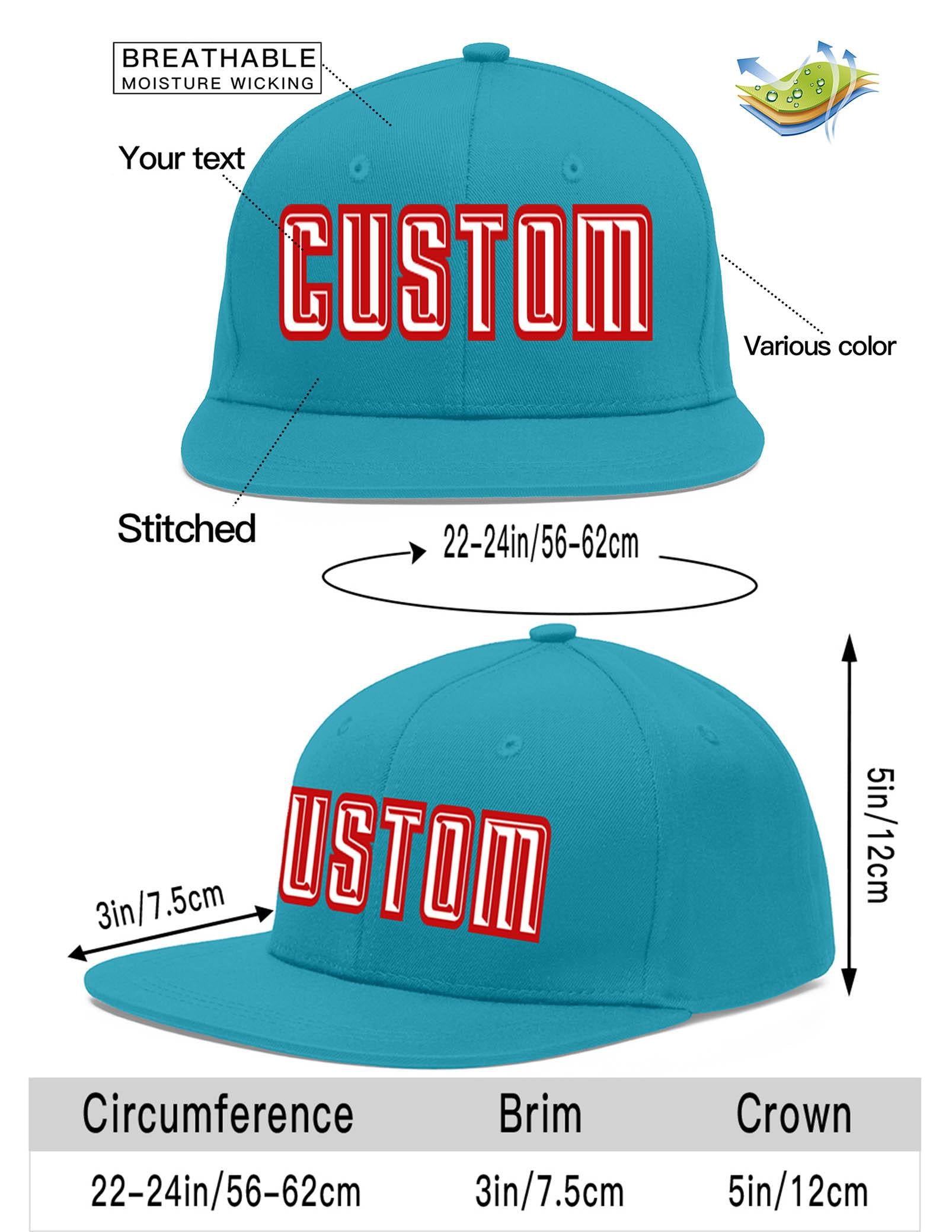 Custom Aqua White-Red Flat Eaves Sport Baseball Cap