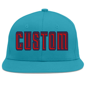 Custom Aqua Red-Navy Flat Eaves Sport Baseball Cap