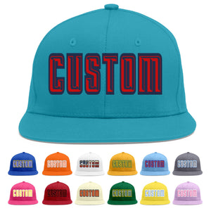 Custom Aqua Red-Navy Flat Eaves Sport Baseball Cap