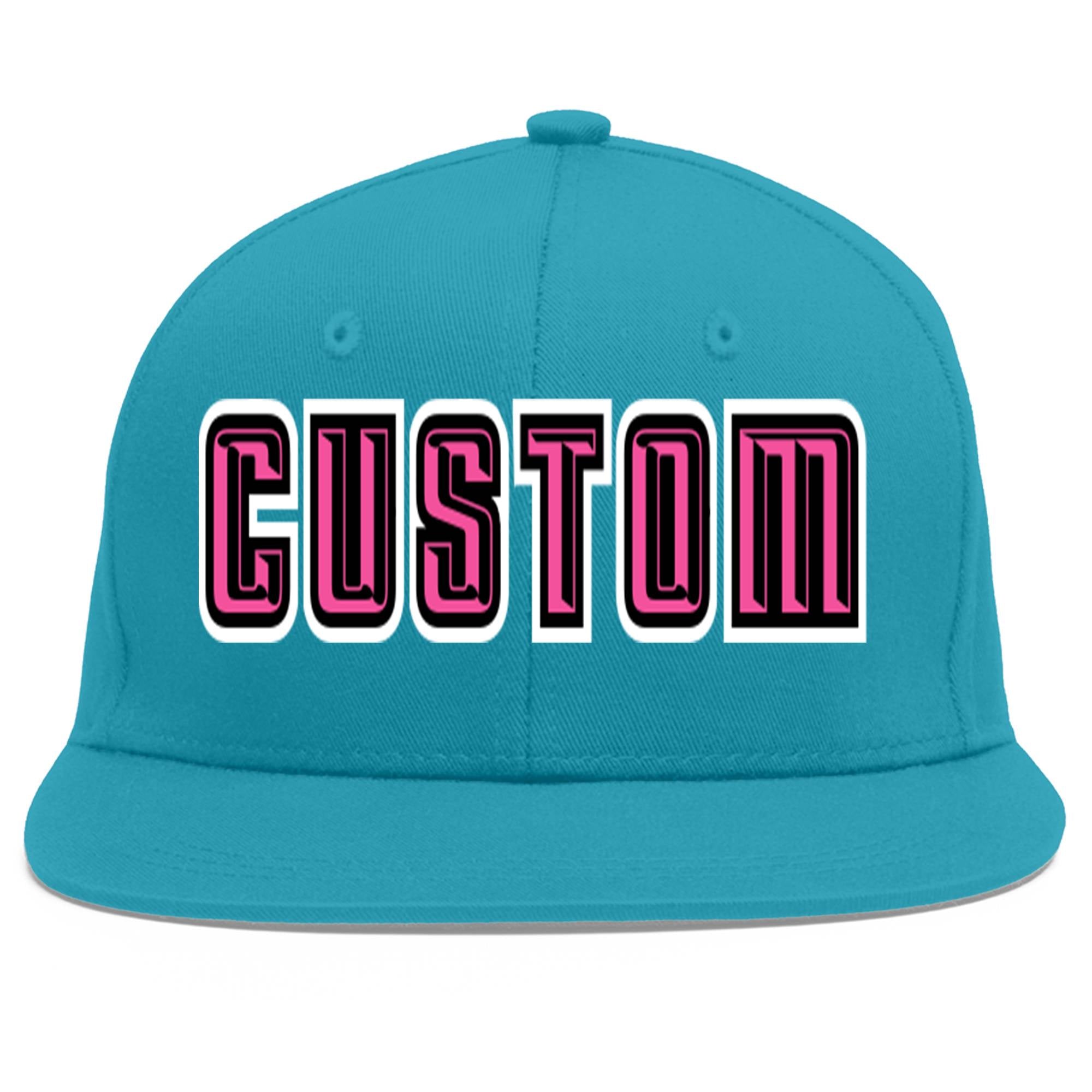 Custom Aqua Pink-Black Flat Eaves Sport Baseball Cap