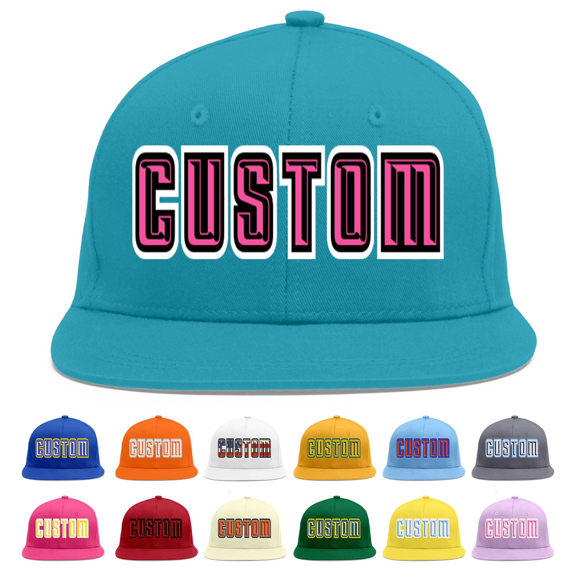 Custom Aqua Pink-Black Flat Eaves Sport Baseball Cap