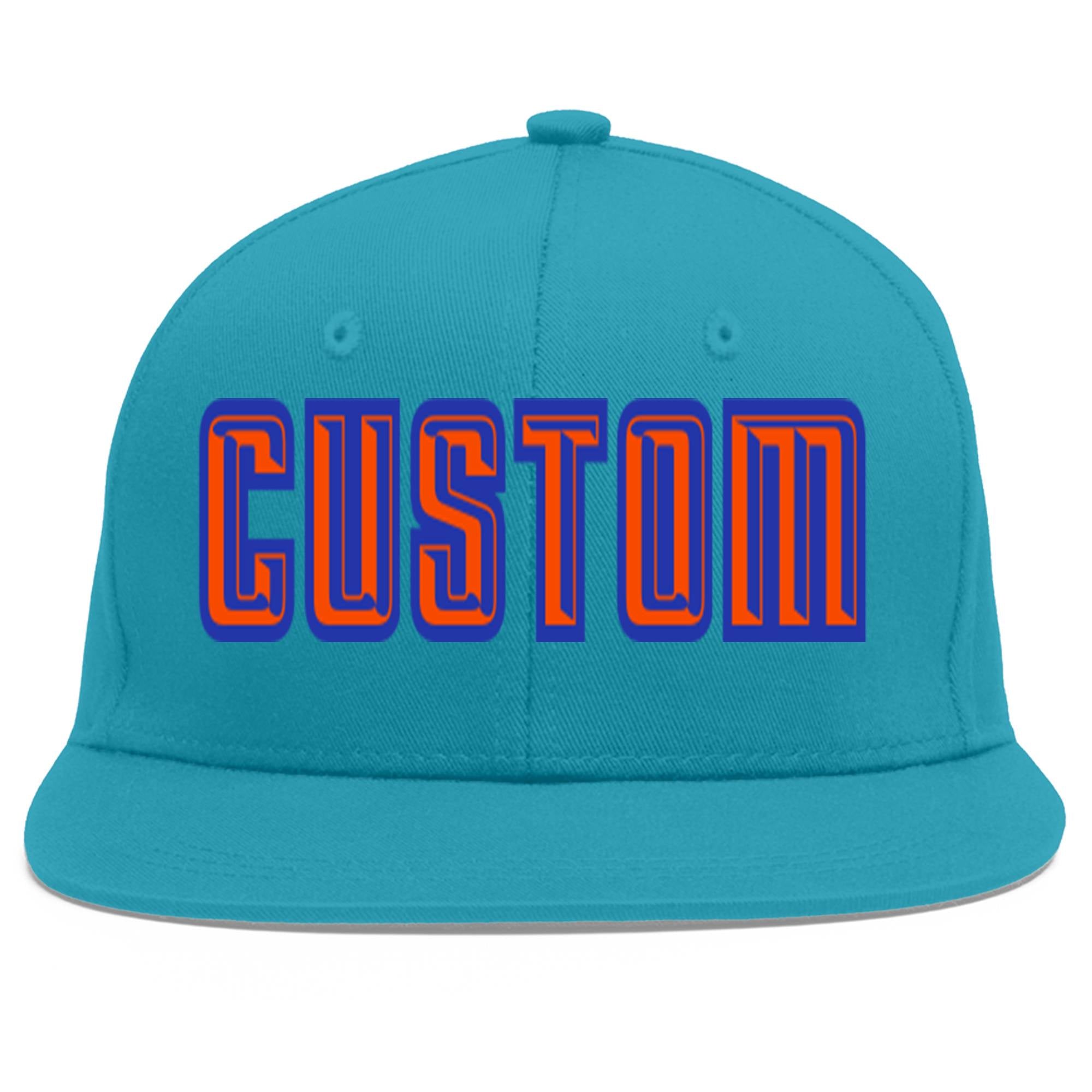 Custom Aqua Orange-Royal Flat Eaves Sport Baseball Cap