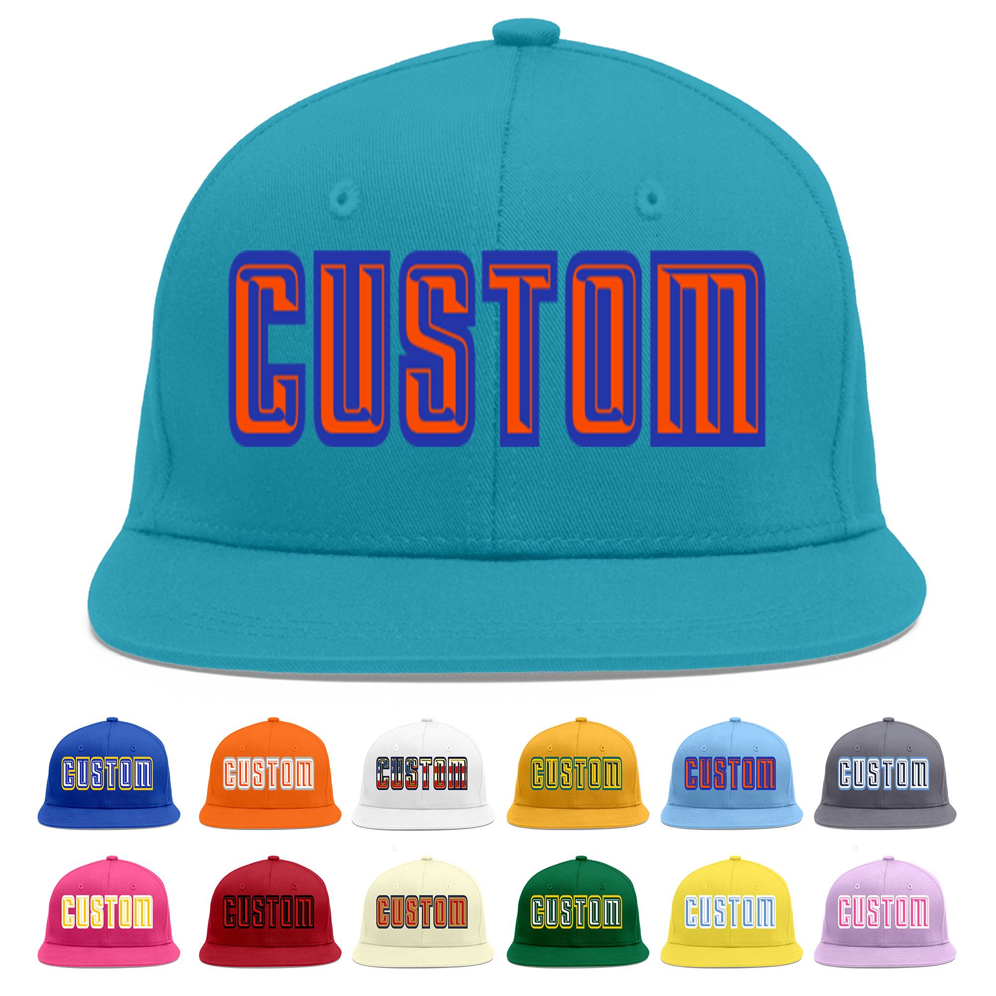 Custom Aqua Orange-Royal Flat Eaves Sport Baseball Cap