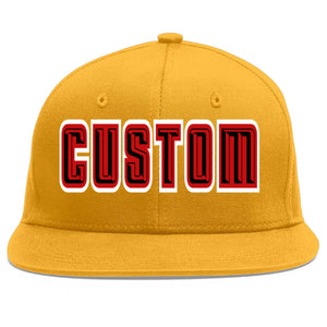 Custom Gold Black-Red Flat Eaves Sport Baseball Cap