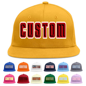 Custom Gold Black-Red Flat Eaves Sport Baseball Cap