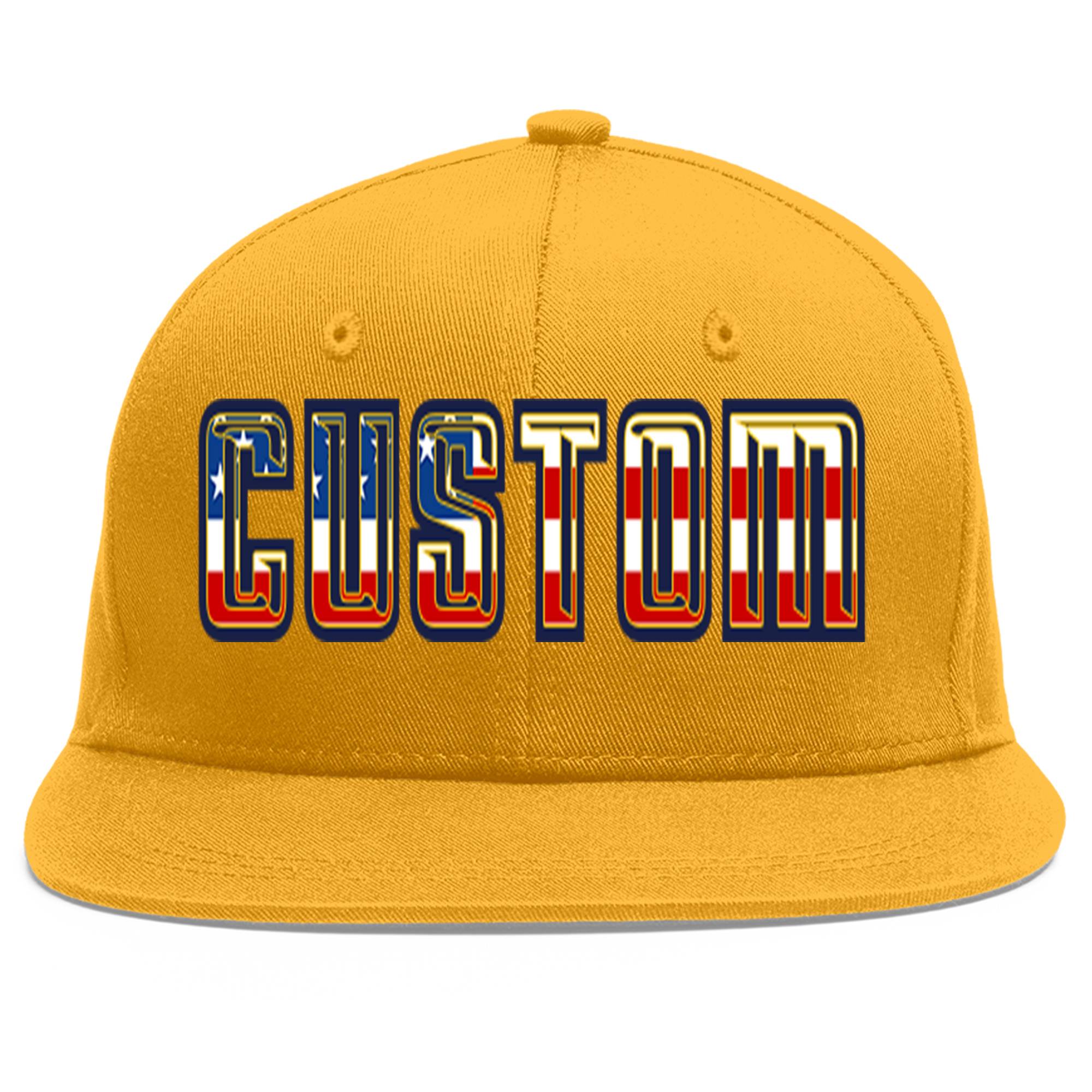 Custom Gold Vintage USA Flag-Gold Flat Eaves Sport Baseball Cap