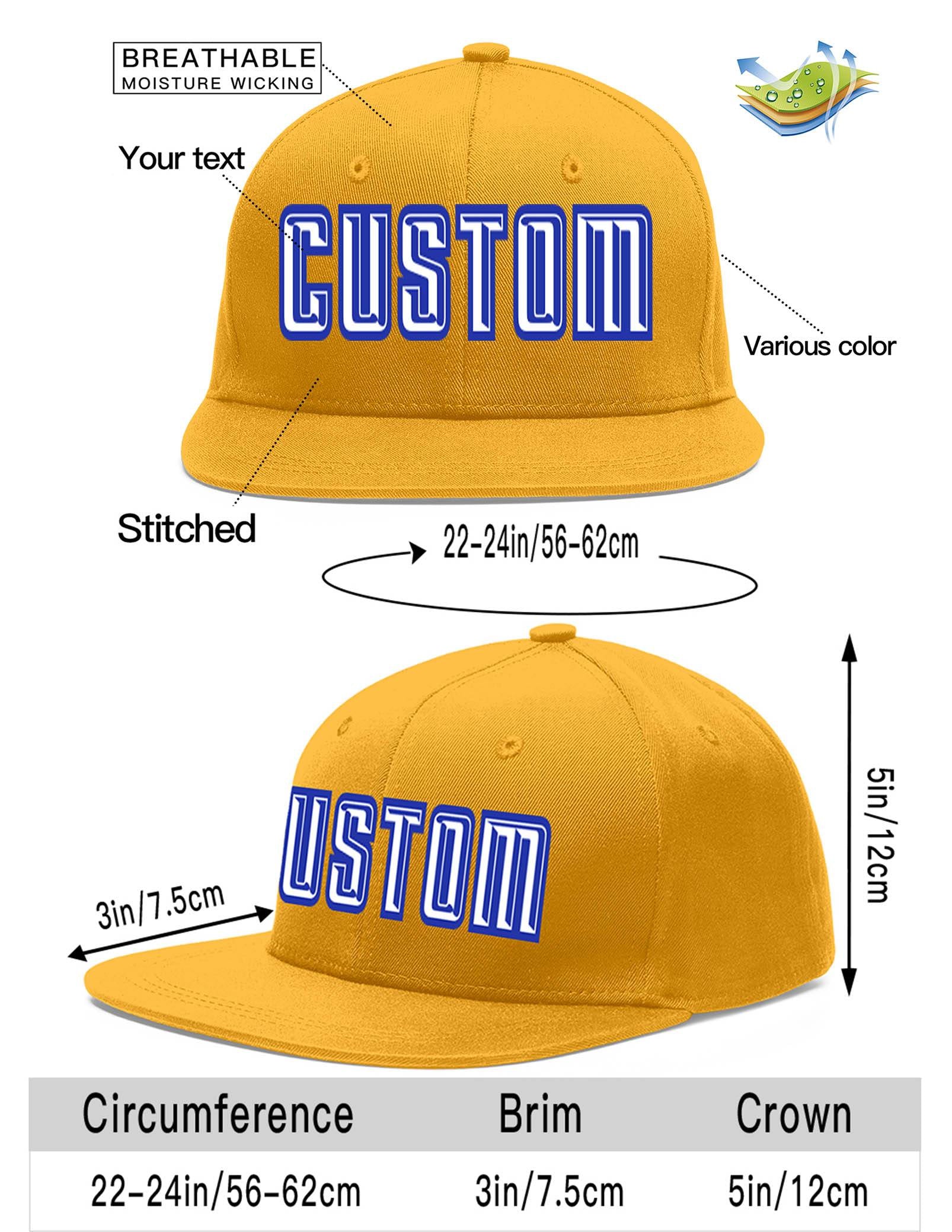 Custom Gold White-Royal Flat Eaves Sport Baseball Cap