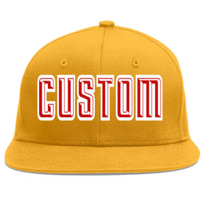 Custom Gold Red-White Flat Eaves Sport Baseball Cap