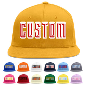 Custom Gold Red-White Flat Eaves Sport Baseball Cap