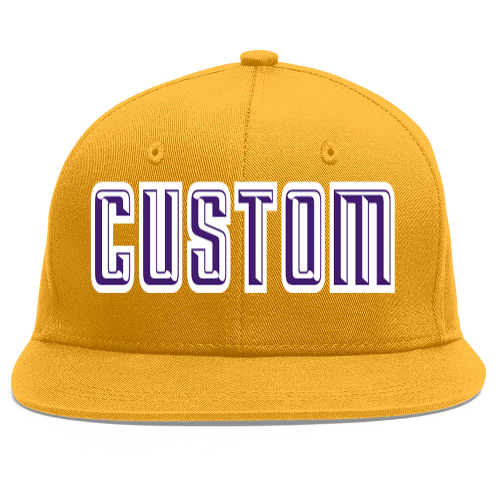 Casquette de baseball sport personnalisée or violet-blanc Flat Eaves