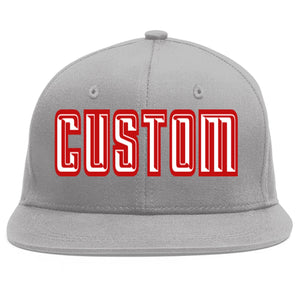 Custom Gray White-Red Flat Eaves Sport Baseball Cap