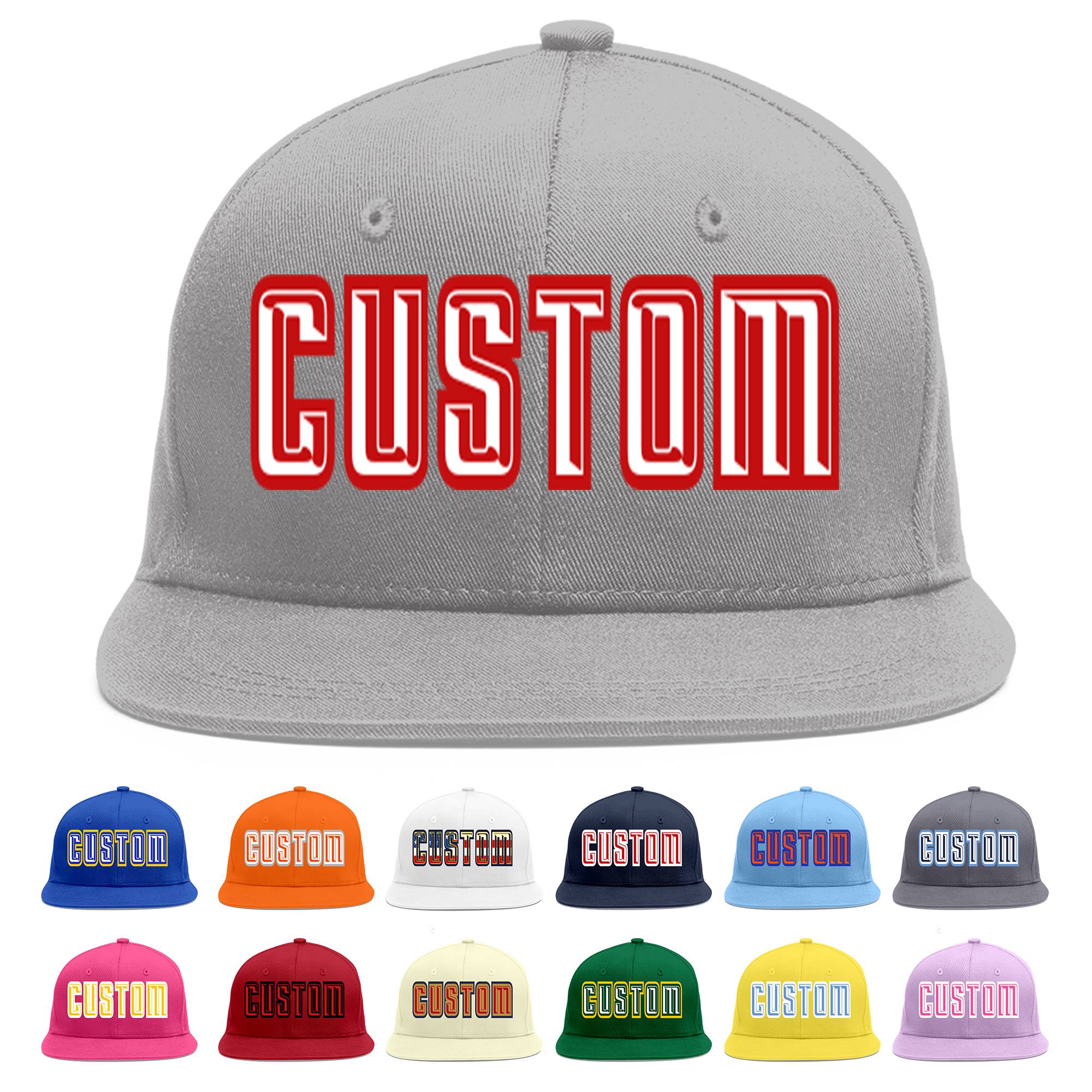 Custom Gray White-Red Flat Eaves Sport Baseball Cap