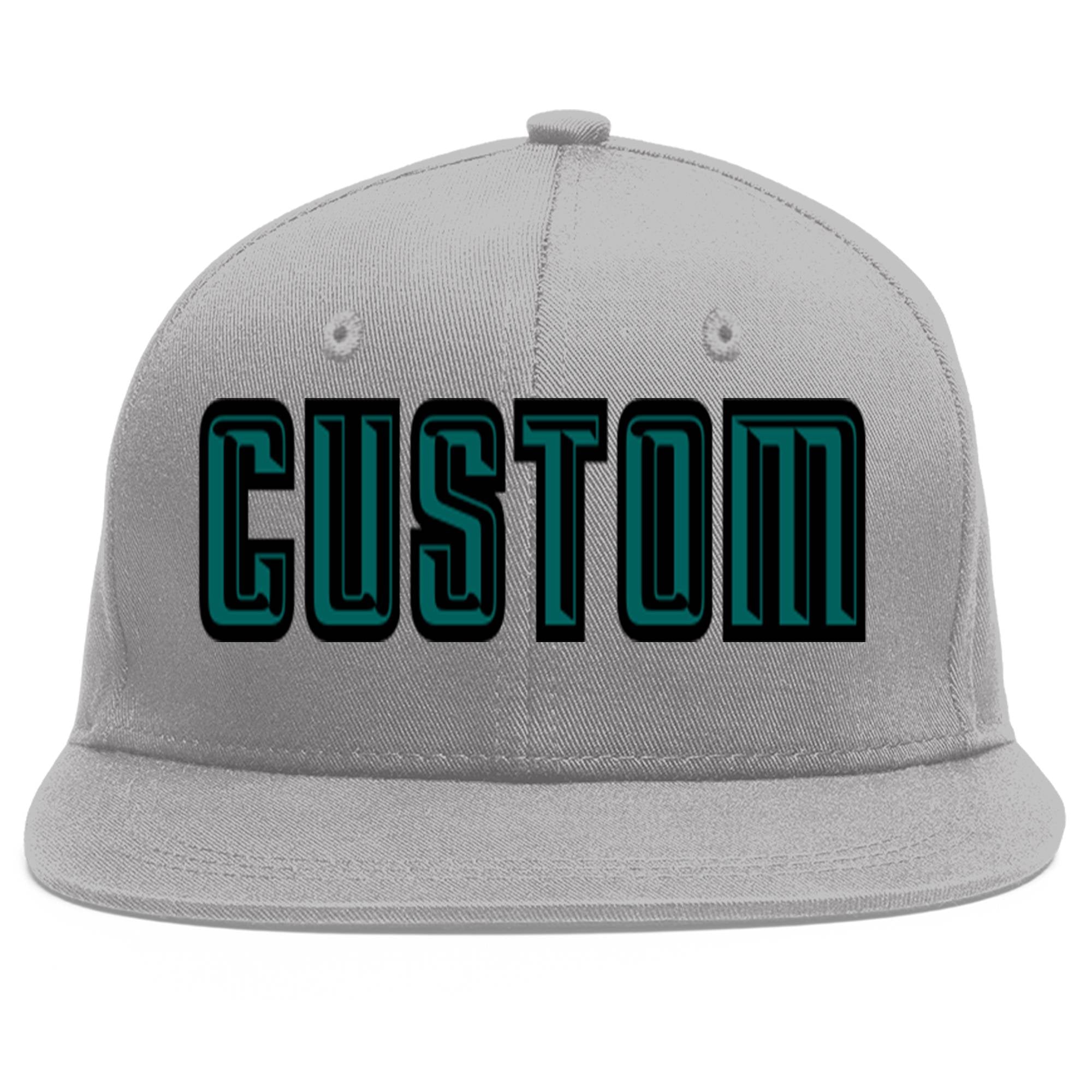 Casquette de baseball sport personnalisée gris aqua-noir plat Eaves