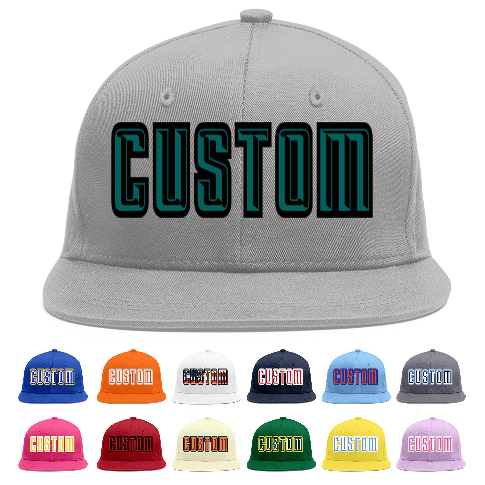 Casquette de baseball sport personnalisée gris aqua-noir plat Eaves