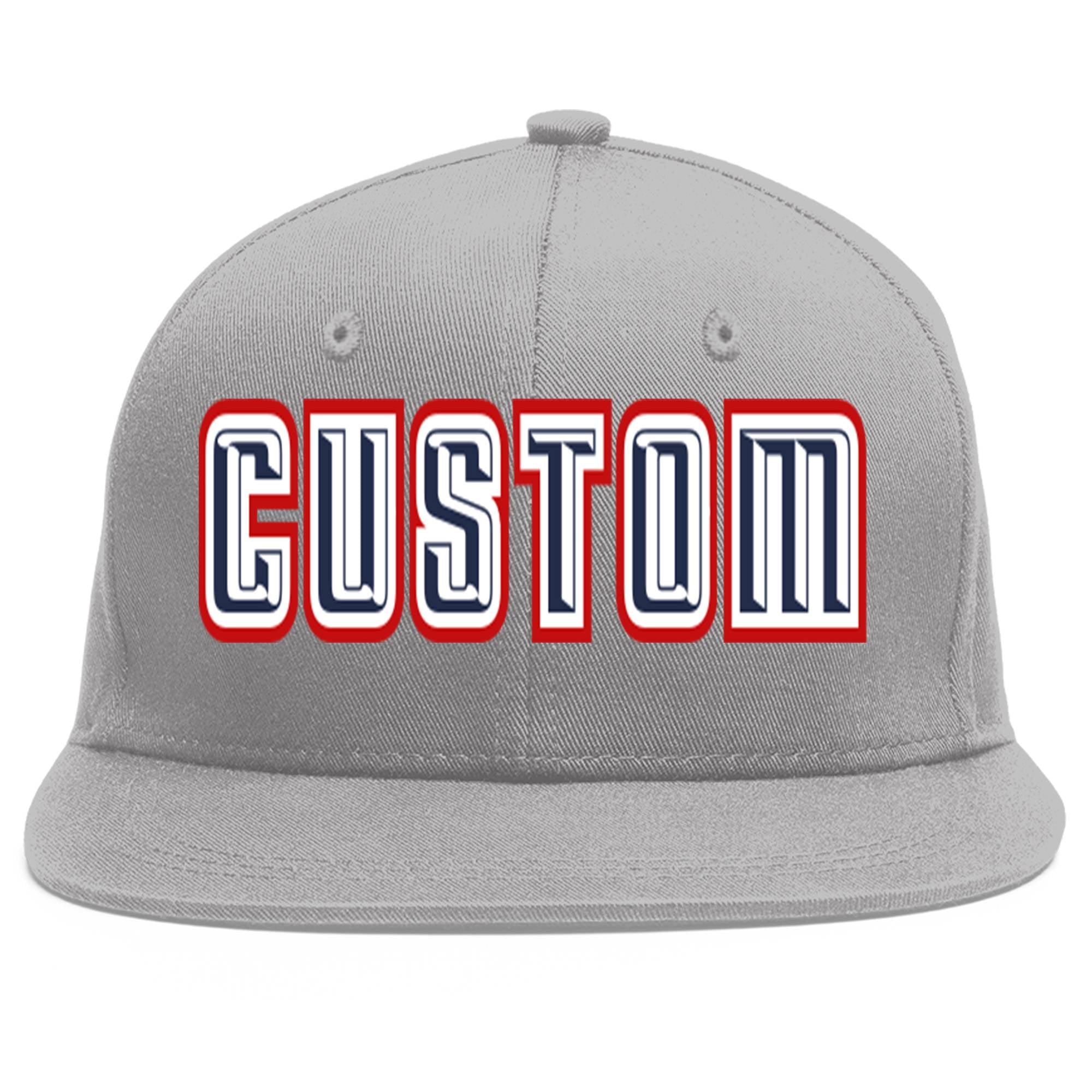 Custom Gray Navy-White Flat Eaves Sport Baseball Cap