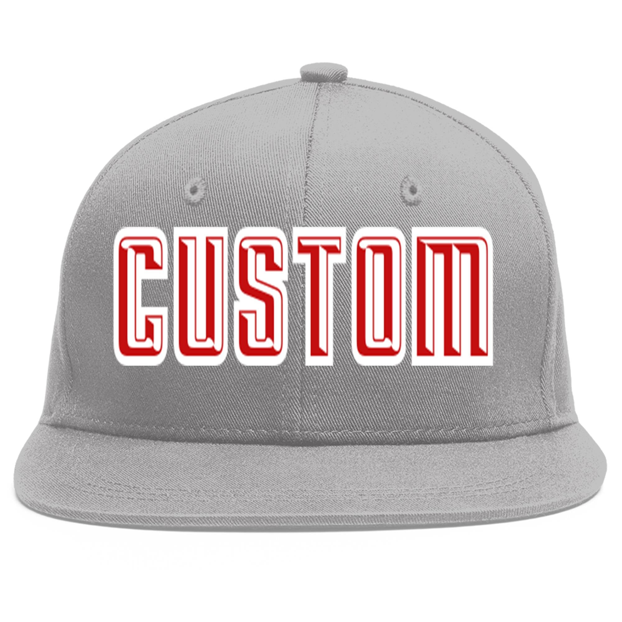 Casquette de baseball sport personnalisée gris rouge-blanc Flat Eaves