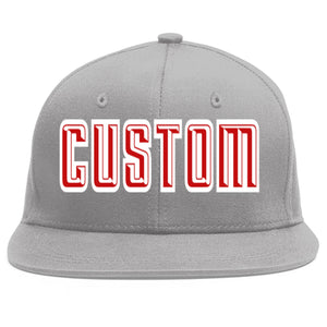 Custom Gray Red-White Flat Eaves Sport Baseball Cap