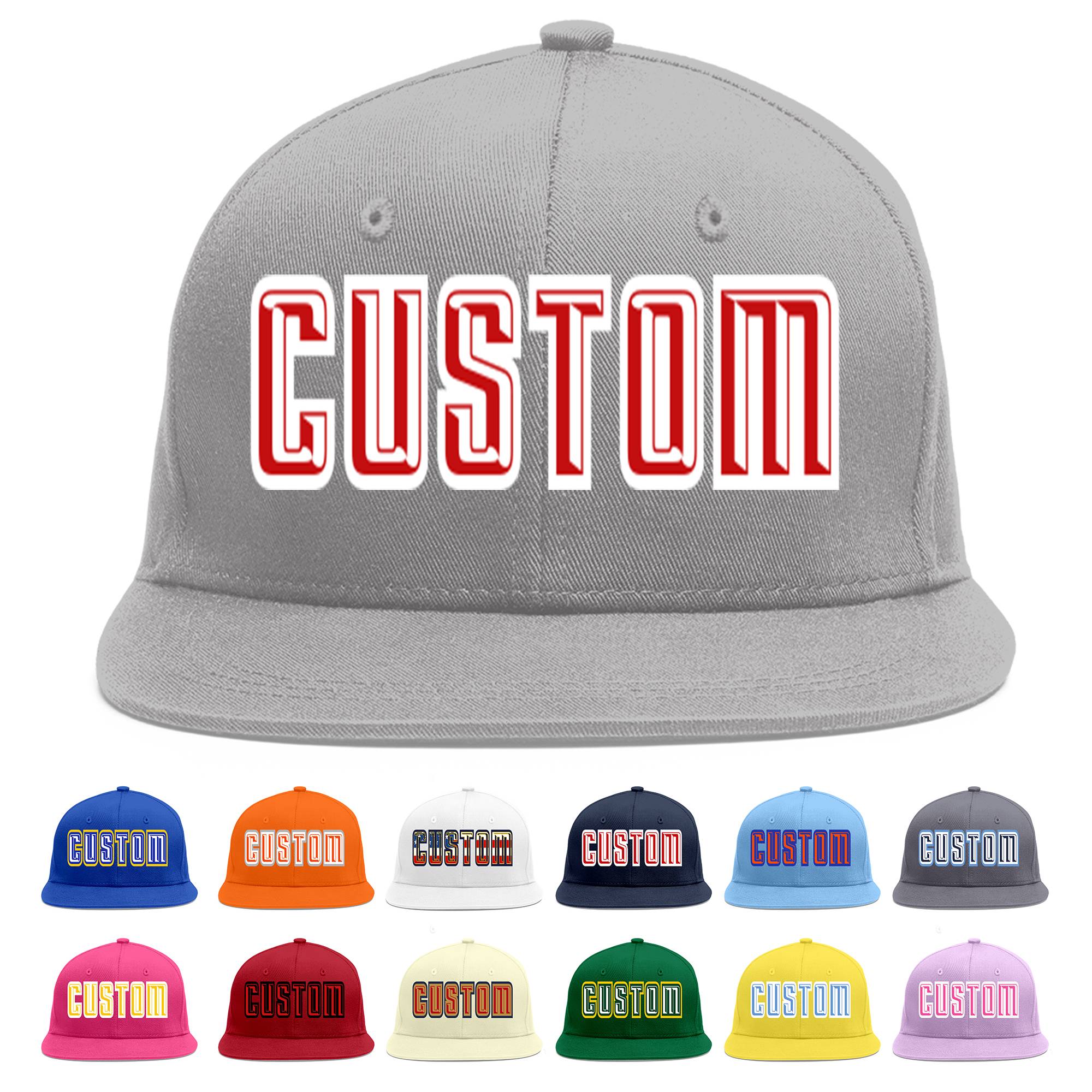 Casquette de baseball sport personnalisée gris rouge-blanc Flat Eaves