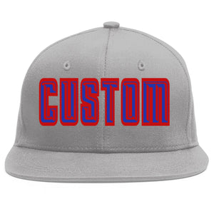 Custom Gray Royal-Red Flat Eaves Sport Baseball Cap