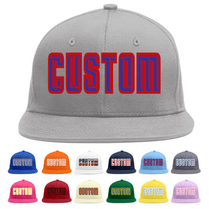 Custom Gray Royal-Red Flat Eaves Sport Baseball Cap