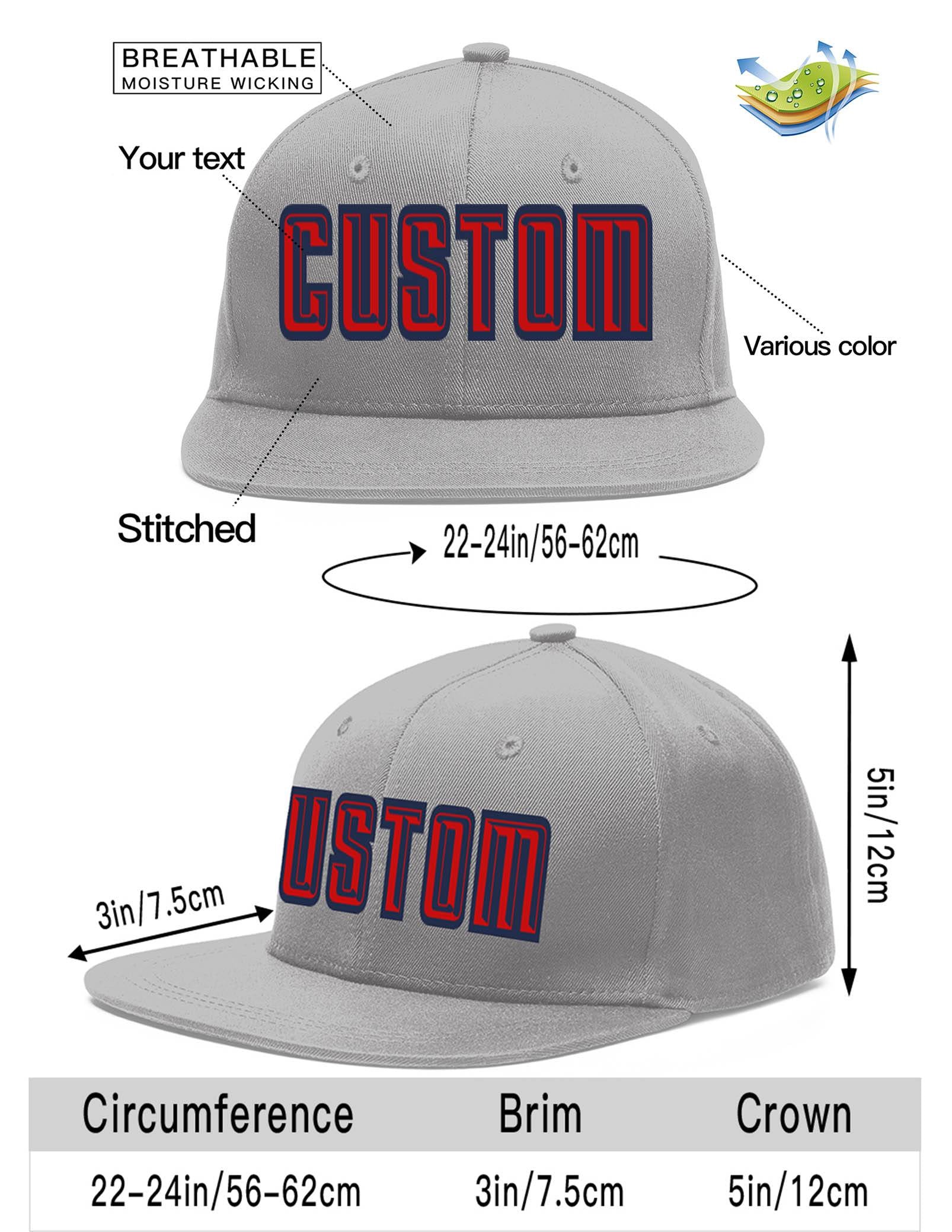 Custom Gray Red-Navy Flat Eaves Sport Baseball Cap