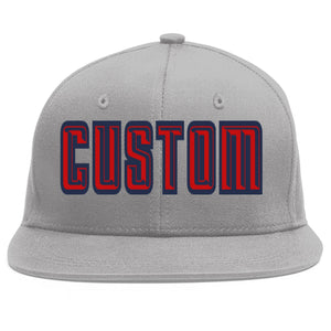 Custom Gray Red-Navy Flat Eaves Sport Baseball Cap