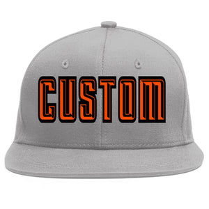 Custom Gray Orange-Black Flat Eaves Sport Baseball Cap