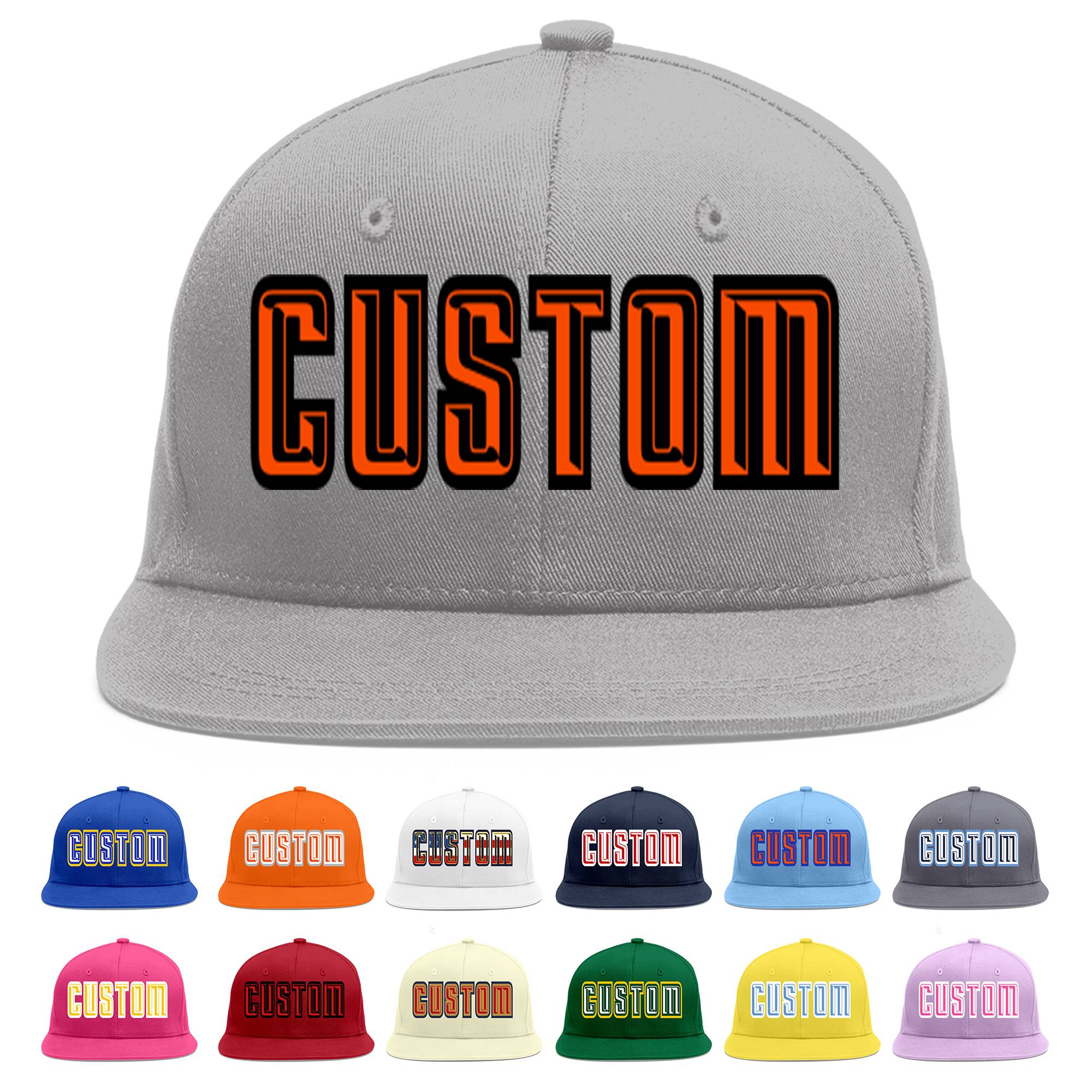 Casquette de baseball sport personnalisée gris orange-noir Flat Eaves